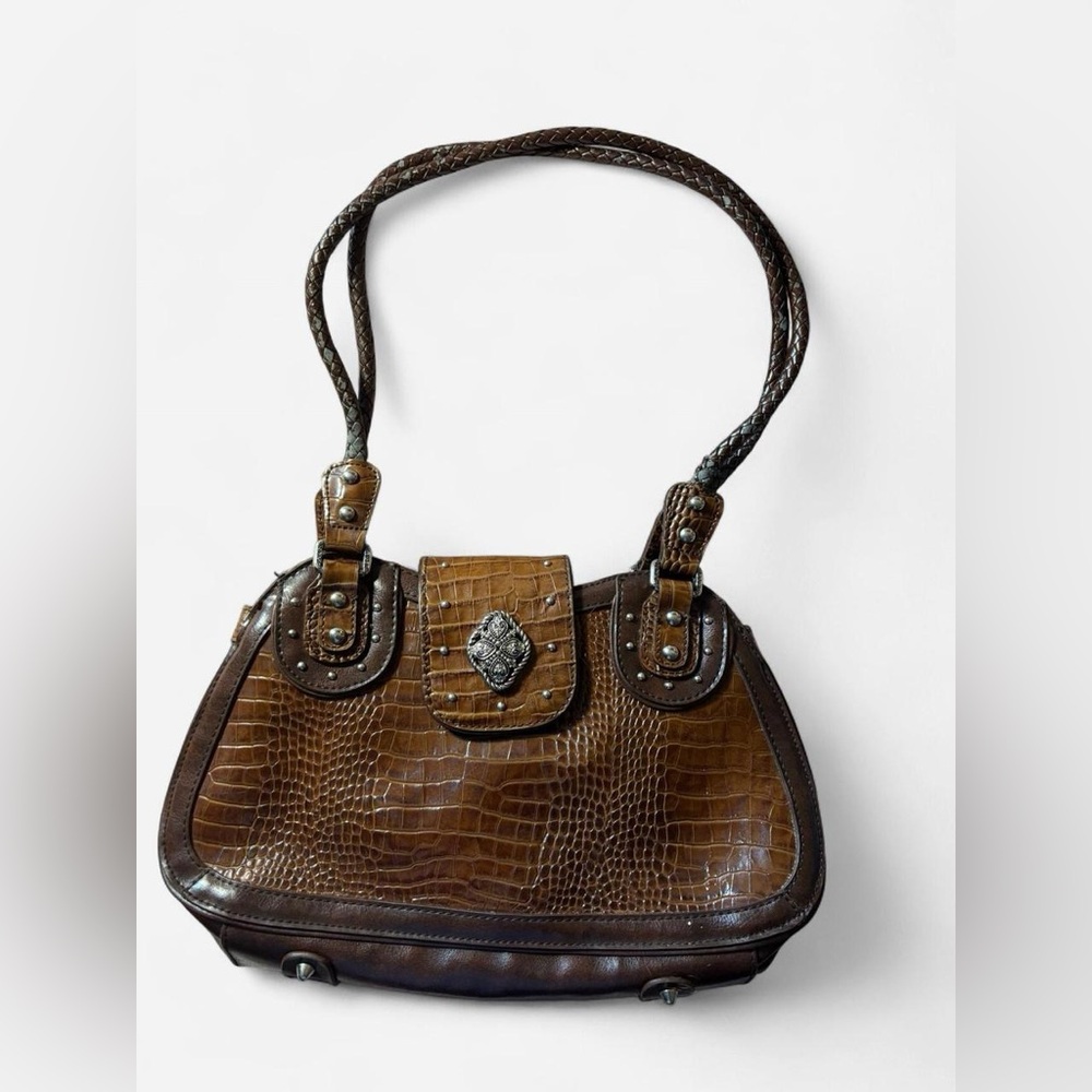 Rare MC vintage coffee brown leather shoulder bag with adjustable straps